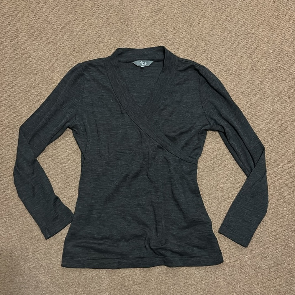 100% Merino Wool Gray Wrap Sweater Top Large